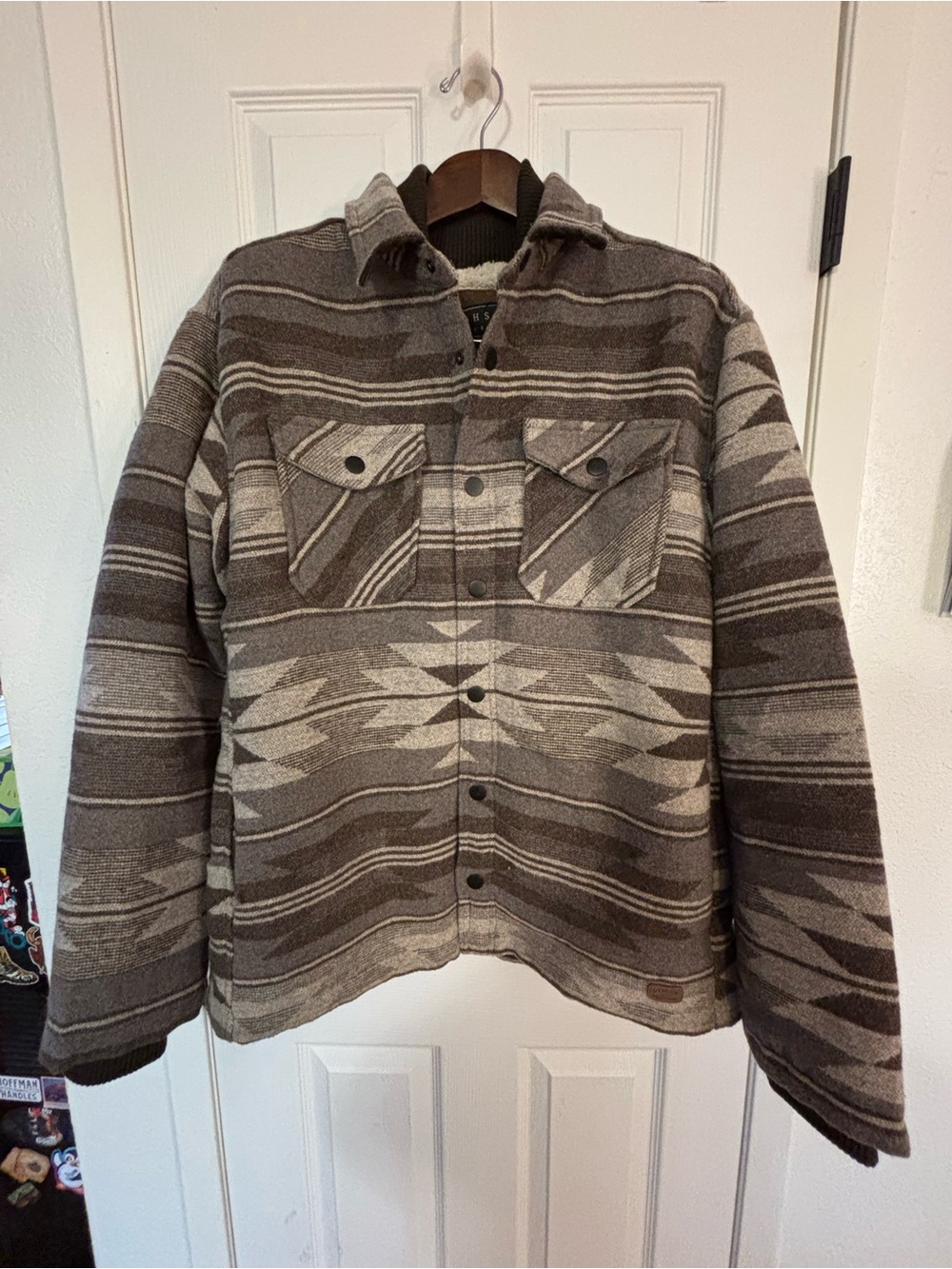Jachs Brown and Cream Patterned Snap Shirt Jacket